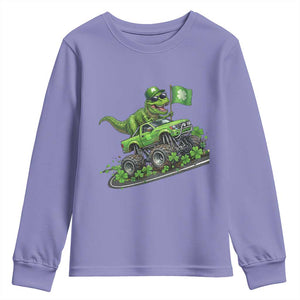 Funny St Patricks Day Dinosaur Truck Youth Sweatshirt Irish Holiday Gift TS12 Violet Print Your Wear