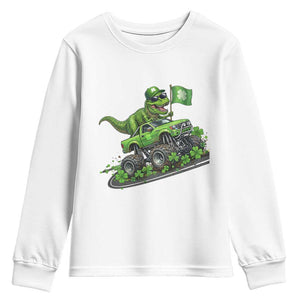 Funny St Patricks Day Dinosaur Truck Youth Sweatshirt Irish Holiday Gift TS12 White Print Your Wear