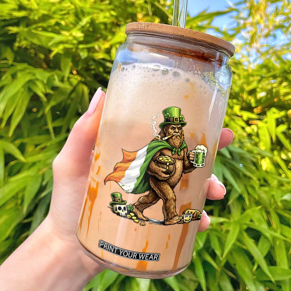 Funny St Patricks Day Bigfoot Glass Can Mythical Party Gift TS12 White Print Your Wear
