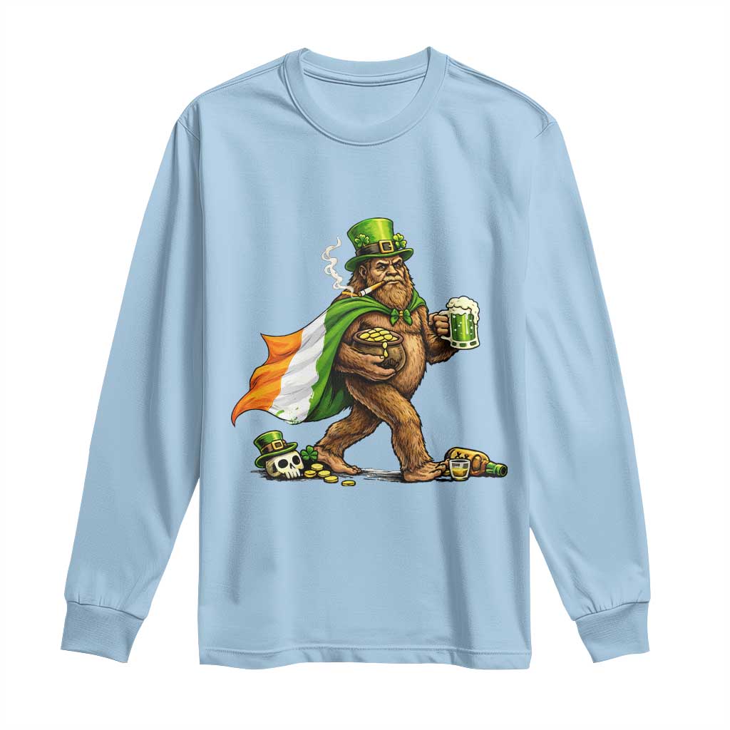 Funny St Patricks Day Bigfoot Long Sleeve Shirt Mythical Party Gift TS12 Light Blue Print Your Wear