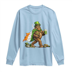 Funny St Patricks Day Bigfoot Long Sleeve Shirt Mythical Party Gift TS12 Light Blue Print Your Wear