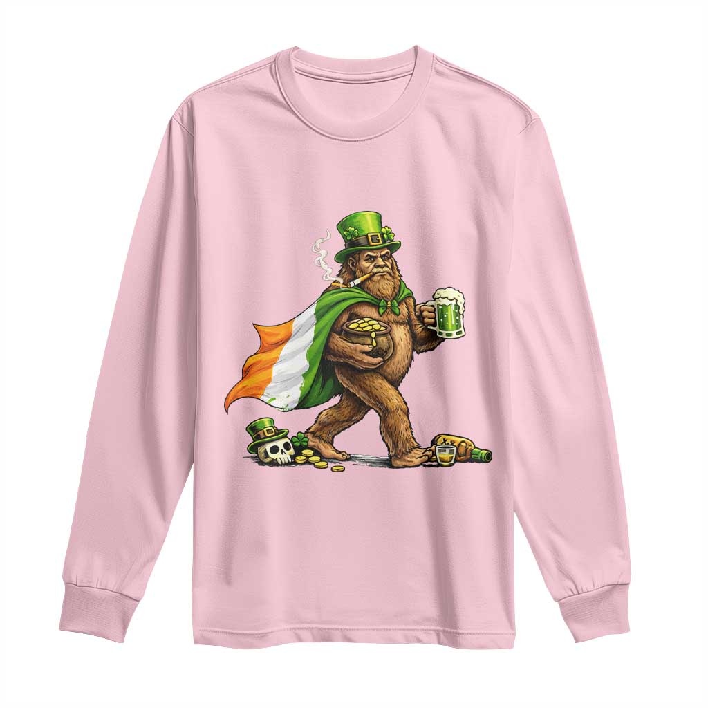 Funny St Patricks Day Bigfoot Long Sleeve Shirt Mythical Party Gift TS12 Light Pink Print Your Wear