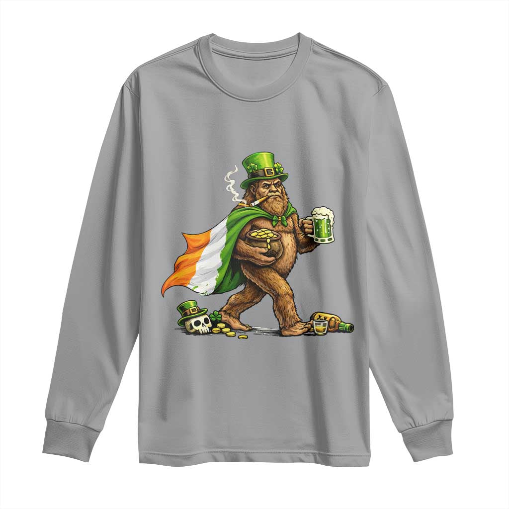 Funny St Patricks Day Bigfoot Long Sleeve Shirt Mythical Party Gift TS12 Sport Gray Print Your Wear