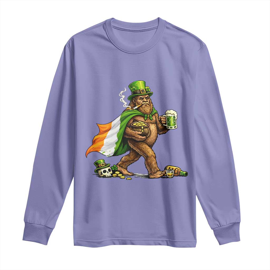 Funny St Patricks Day Bigfoot Long Sleeve Shirt Mythical Party Gift TS12 Violet Print Your Wear