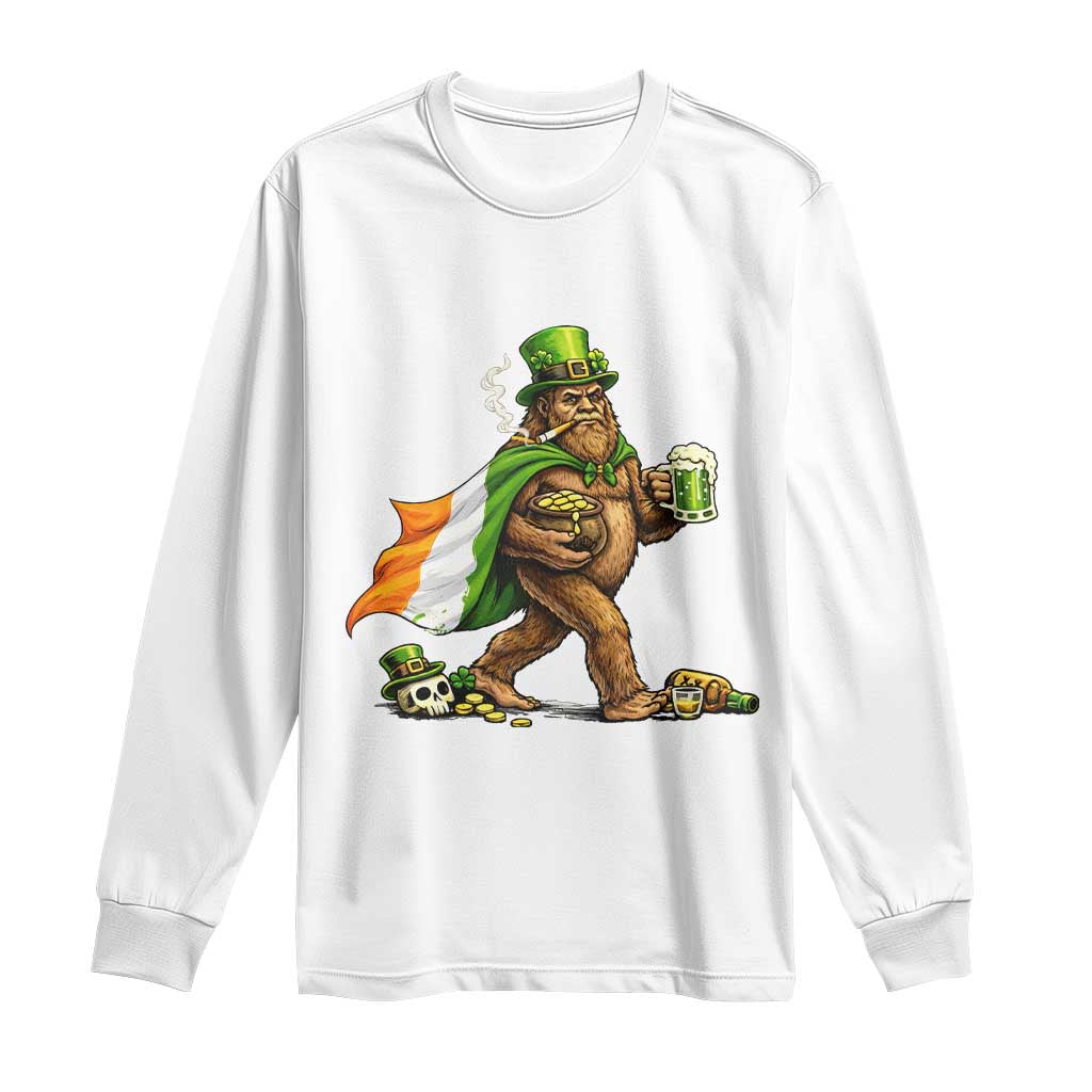 Funny St Patricks Day Bigfoot Long Sleeve Shirt Mythical Party Gift TS12 White Print Your Wear
