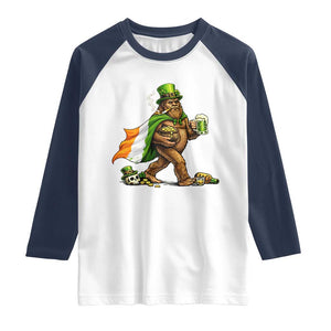 Funny St Patricks Day Bigfoot Raglan Shirt Mythical Party Gift TS12 White Navy Print Your Wear