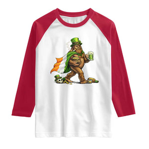 Funny St Patricks Day Bigfoot Raglan Shirt Mythical Party Gift TS12 White Red Print Your Wear
