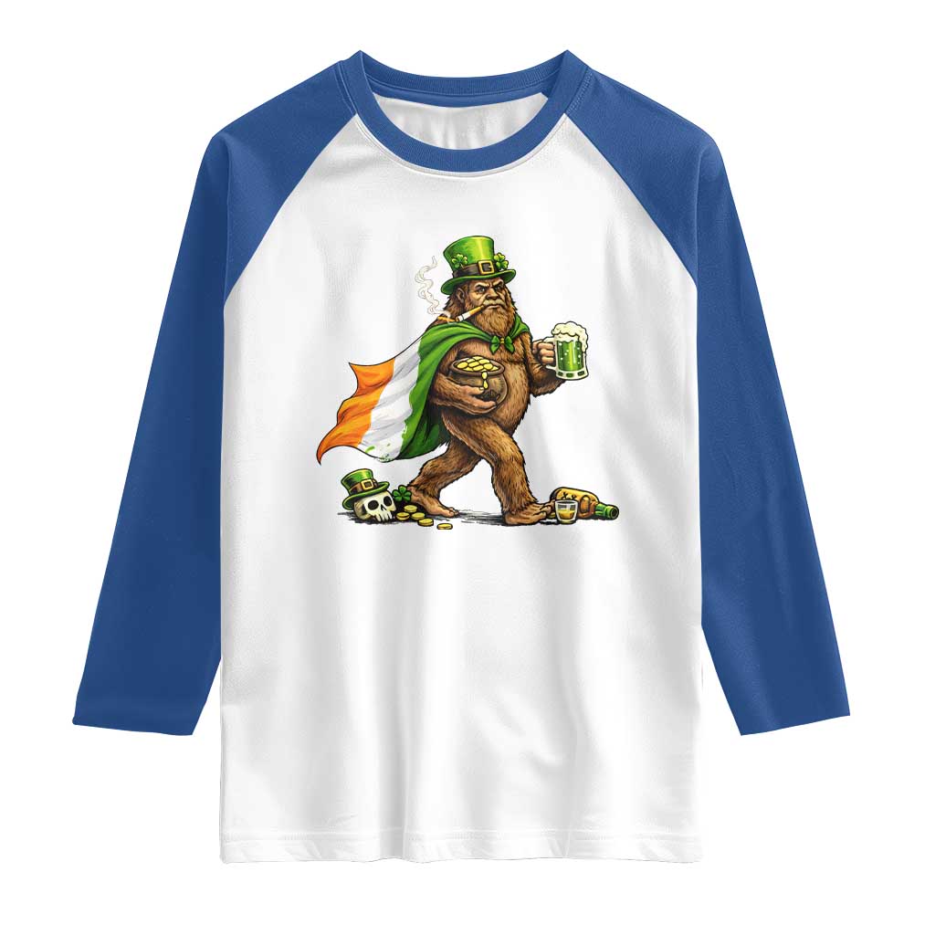 Funny St Patricks Day Bigfoot Raglan Shirt Mythical Party Gift TS12 White Royal Print Your Wear