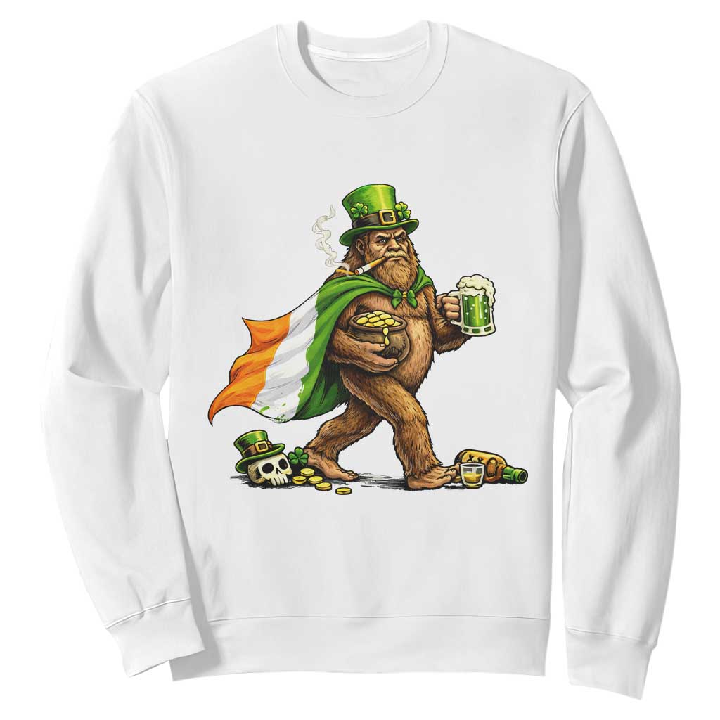 Funny St Patricks Day Bigfoot Sweatshirt Mythical Party Gift TS12 White Print Your Wear