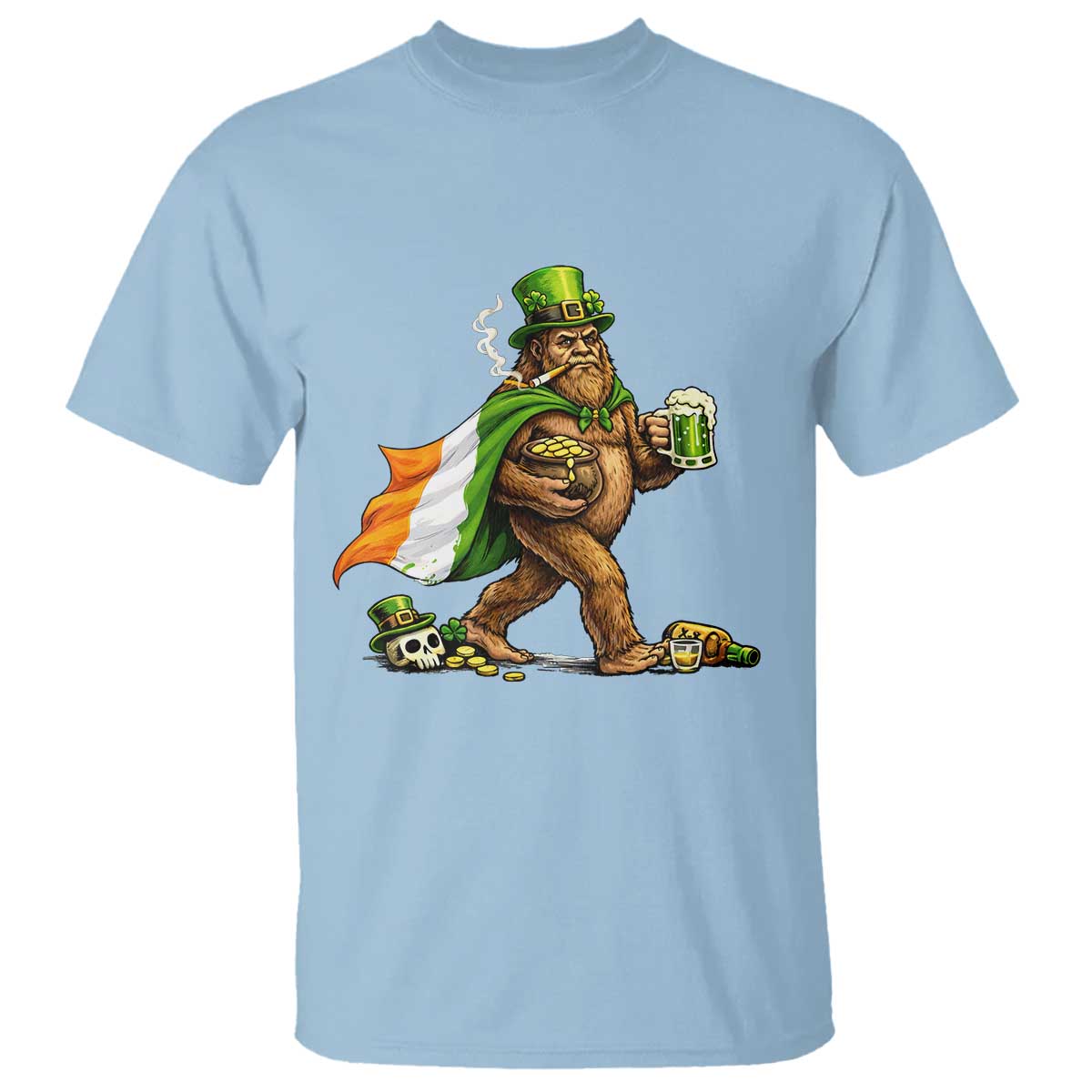 Funny St Patricks Day Bigfoot T Shirt Mythical Party Gift TS12 Light Blue Print Your Wear