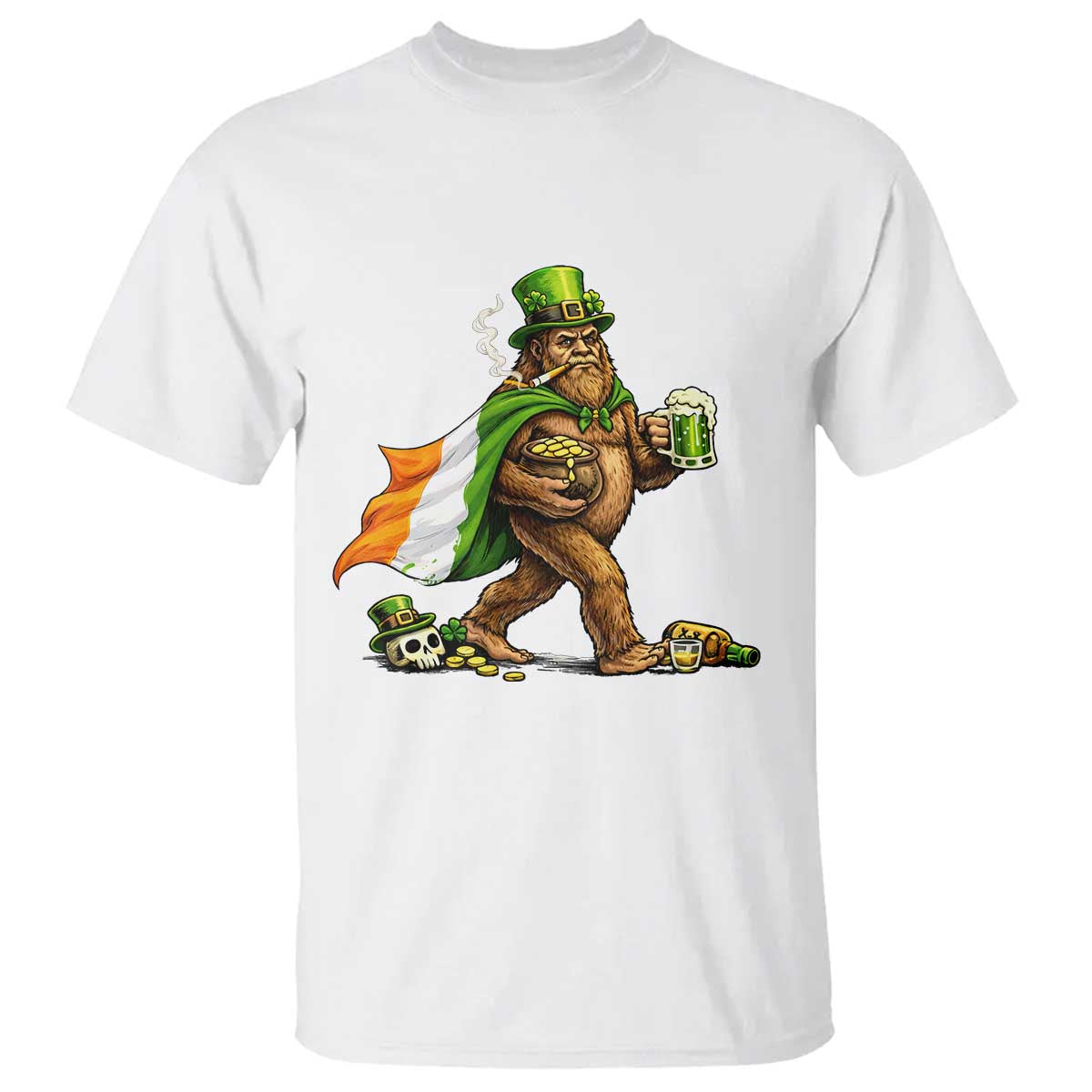 Funny St Patricks Day Bigfoot T Shirt Mythical Party Gift TS12 White Print Your Wear