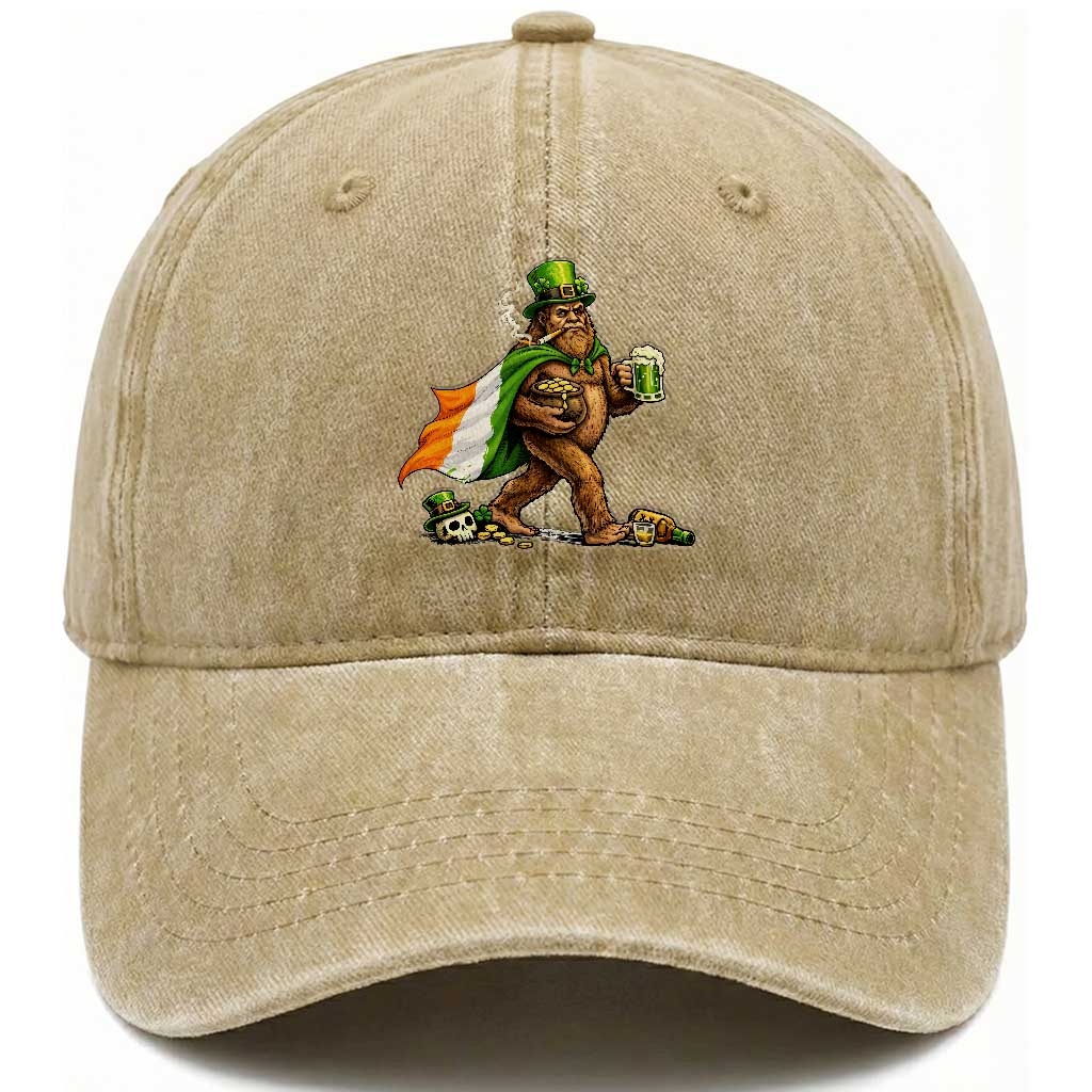 Funny St Patricks Day Bigfoot Washed Cotton Baseball Cap Mythical Party Gift TS12 Print Your Wear