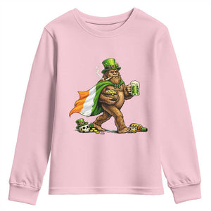 Funny St Patricks Day Bigfoot Youth Sweatshirt Mythical Party Gift TS12 Light Pink Print Your Wear