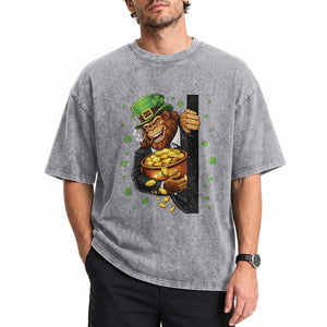 Funny St Patricks Day Bigfoot Washed Cotton T-Shirt Irish Revelry Gift