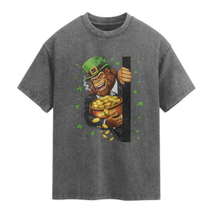 Funny St Patricks Day Bigfoot Washed Cotton T-Shirt Irish Revelry Gift