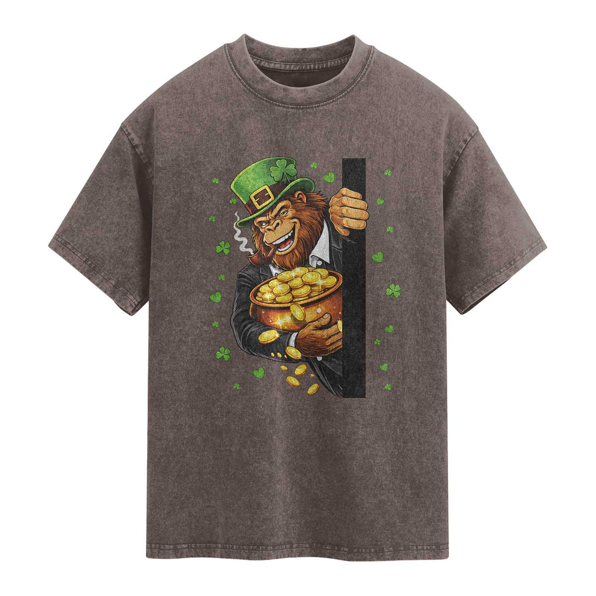 Funny St Patricks Day Bigfoot Washed Cotton T-Shirt Irish Revelry Gift