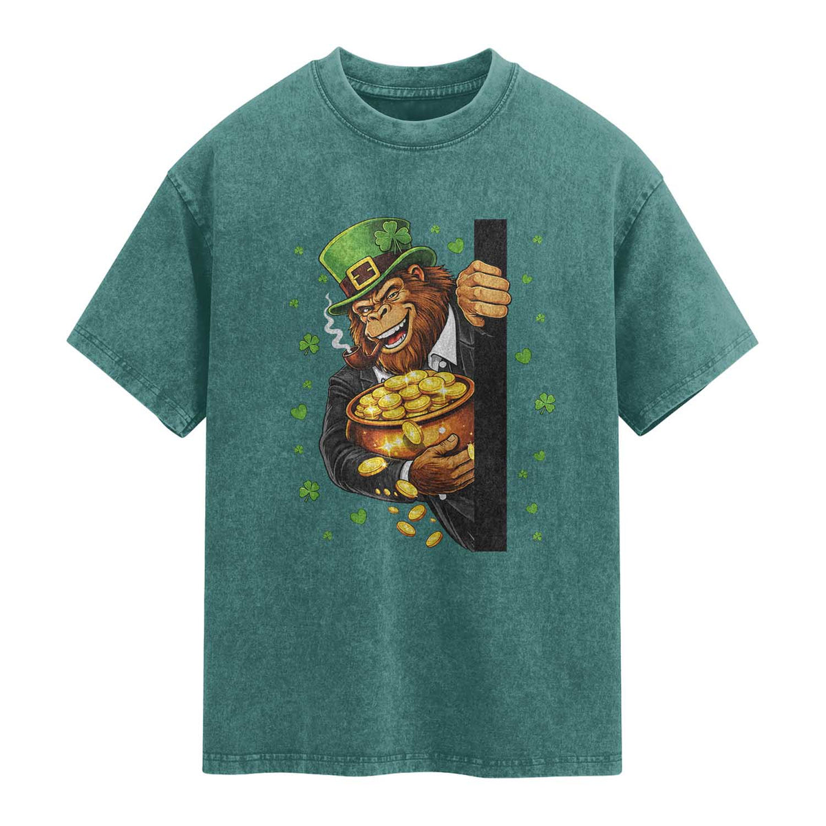 Funny St Patricks Day Bigfoot Washed Cotton T-Shirt Irish Revelry Gift