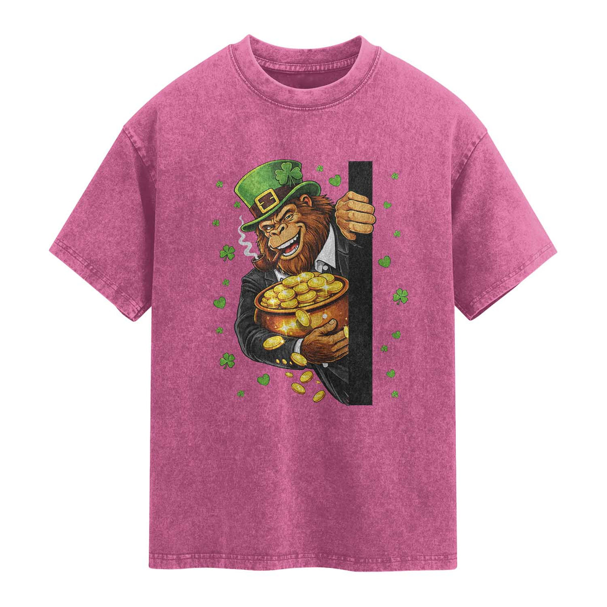 Funny St Patricks Day Bigfoot Washed Cotton T-Shirt Irish Revelry Gift