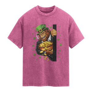 Funny St Patricks Day Bigfoot Washed Cotton T-Shirt Irish Revelry Gift