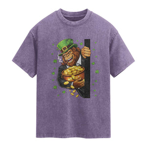 Funny St Patricks Day Bigfoot Washed Cotton T-Shirt Irish Revelry Gift