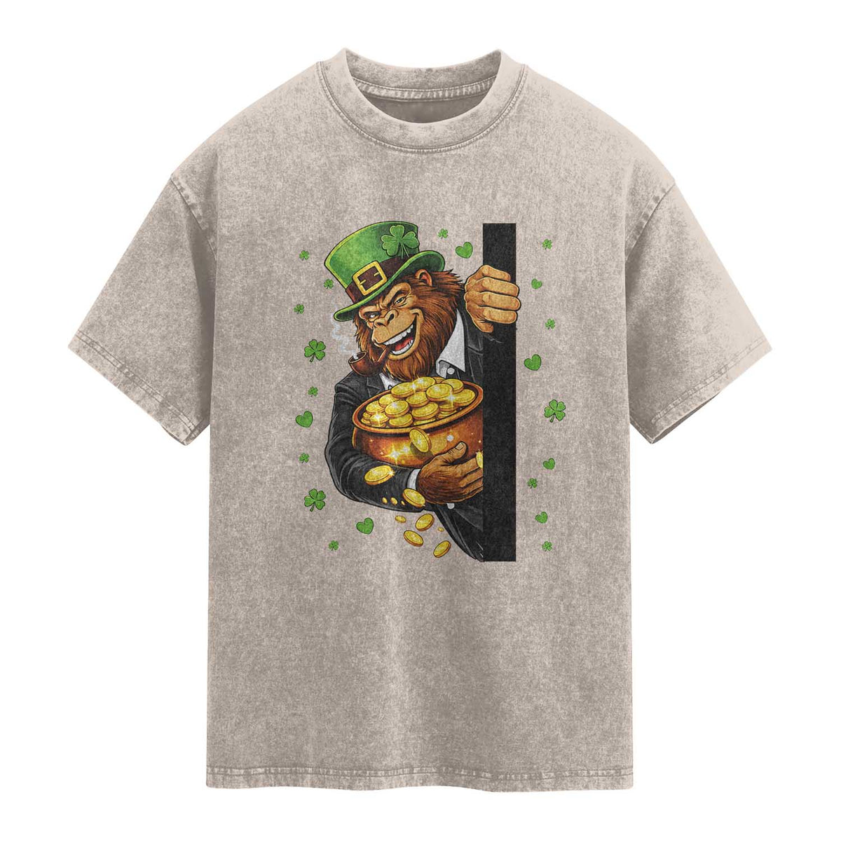 Funny St Patricks Day Bigfoot Washed Cotton T-Shirt Irish Revelry Gift