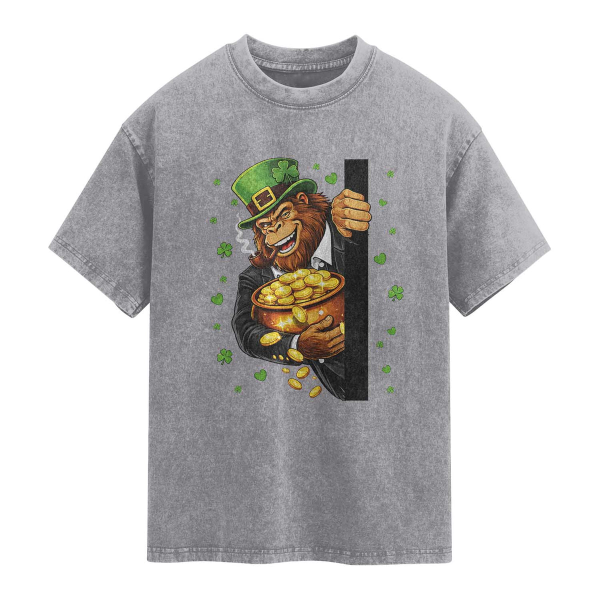 Funny St Patricks Day Bigfoot Washed Cotton T-Shirt Irish Revelry Gift