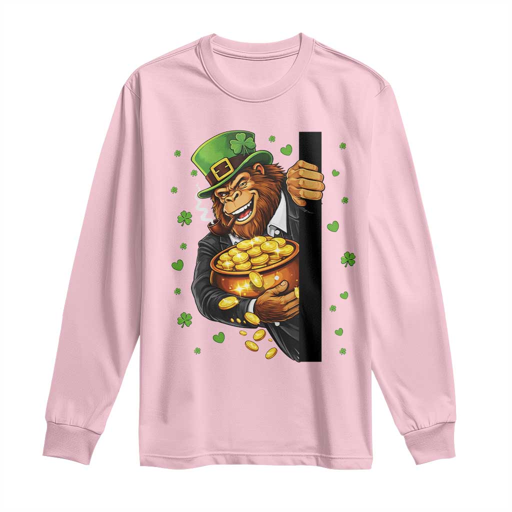 Funny St Patricks Day Bigfoot Long Sleeve Shirt Irish Revelry Gift TS12 Light Pink Print Your Wear