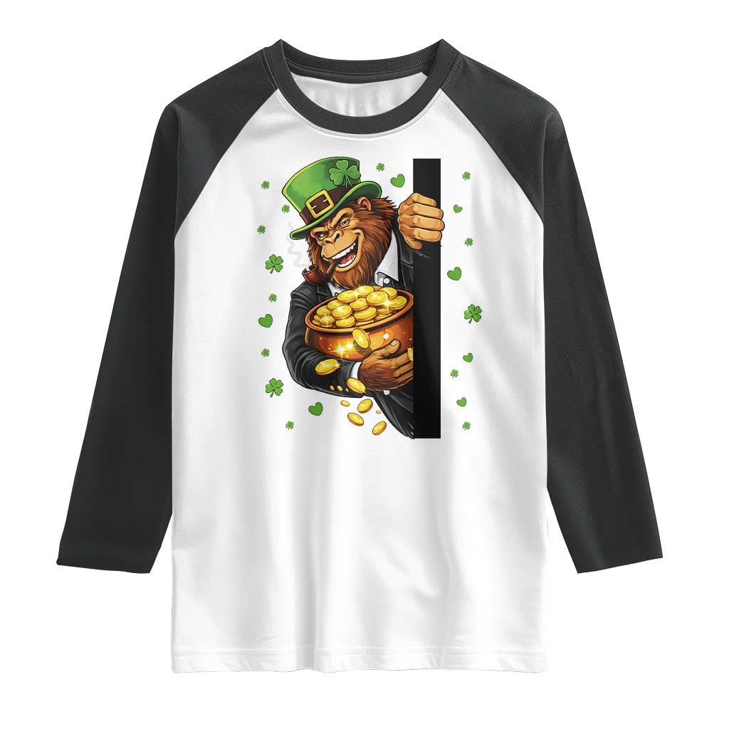 Funny St Patricks Day Bigfoot Raglan Shirt Irish Revelry Gift TS12 White Black Print Your Wear