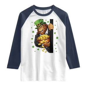 Funny St Patricks Day Bigfoot Raglan Shirt Irish Revelry Gift TS12 White Navy Print Your Wear