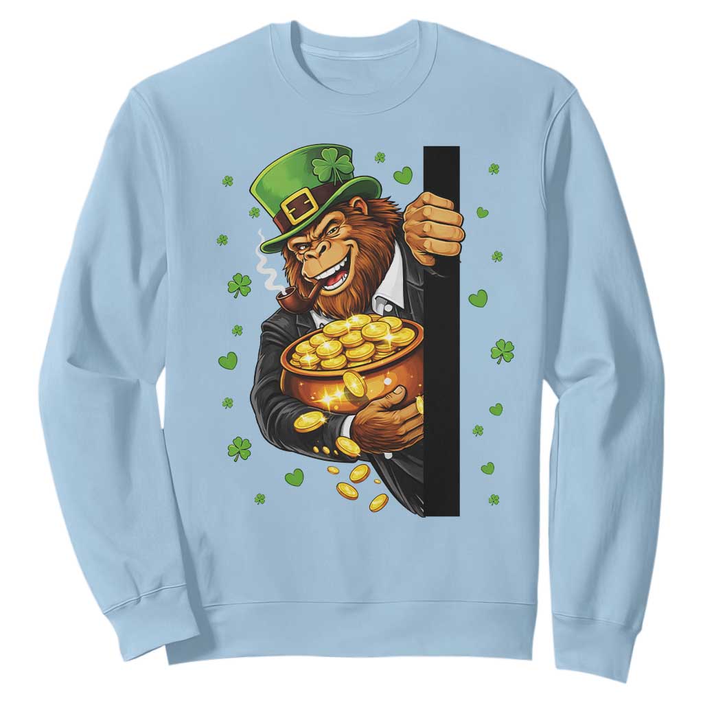 Funny St Patricks Day Bigfoot Sweatshirt Irish Revelry Gift TS12 Light Blue Print Your Wear