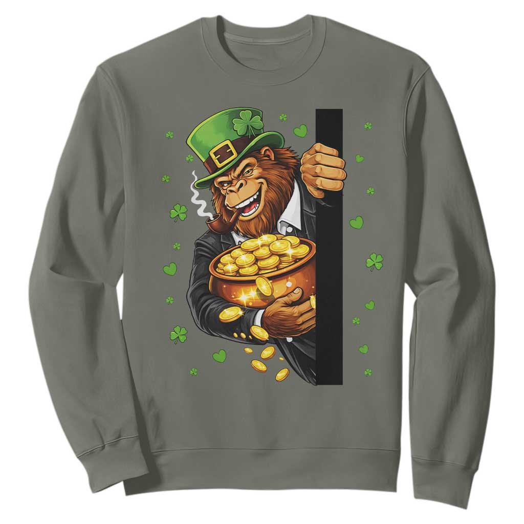 Funny St Patricks Day Bigfoot Sweatshirt Irish Revelry Gift TS12 Military Green Print Your Wear