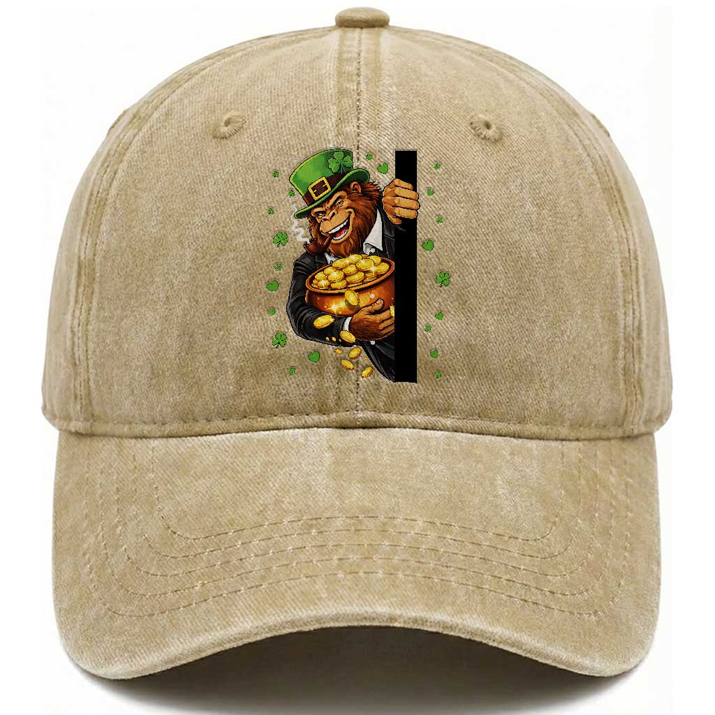 Funny St Patricks Day Bigfoot Washed Cotton Baseball Cap Irish Revelry Gift TS12 Print Your Wear