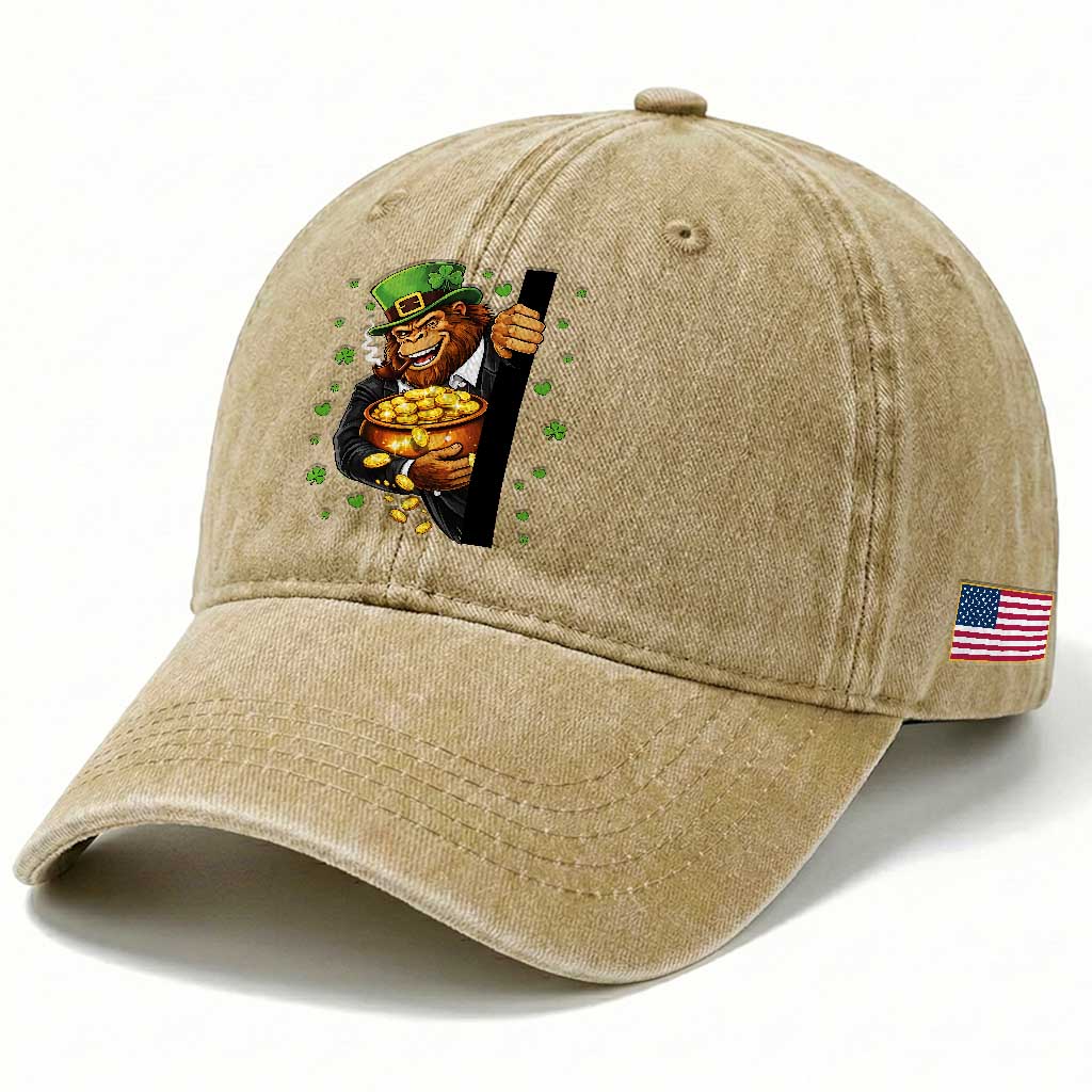 Funny St Patricks Day Bigfoot Washed Cotton Baseball Cap Irish Revelry Gift TS12 Print Your Wear