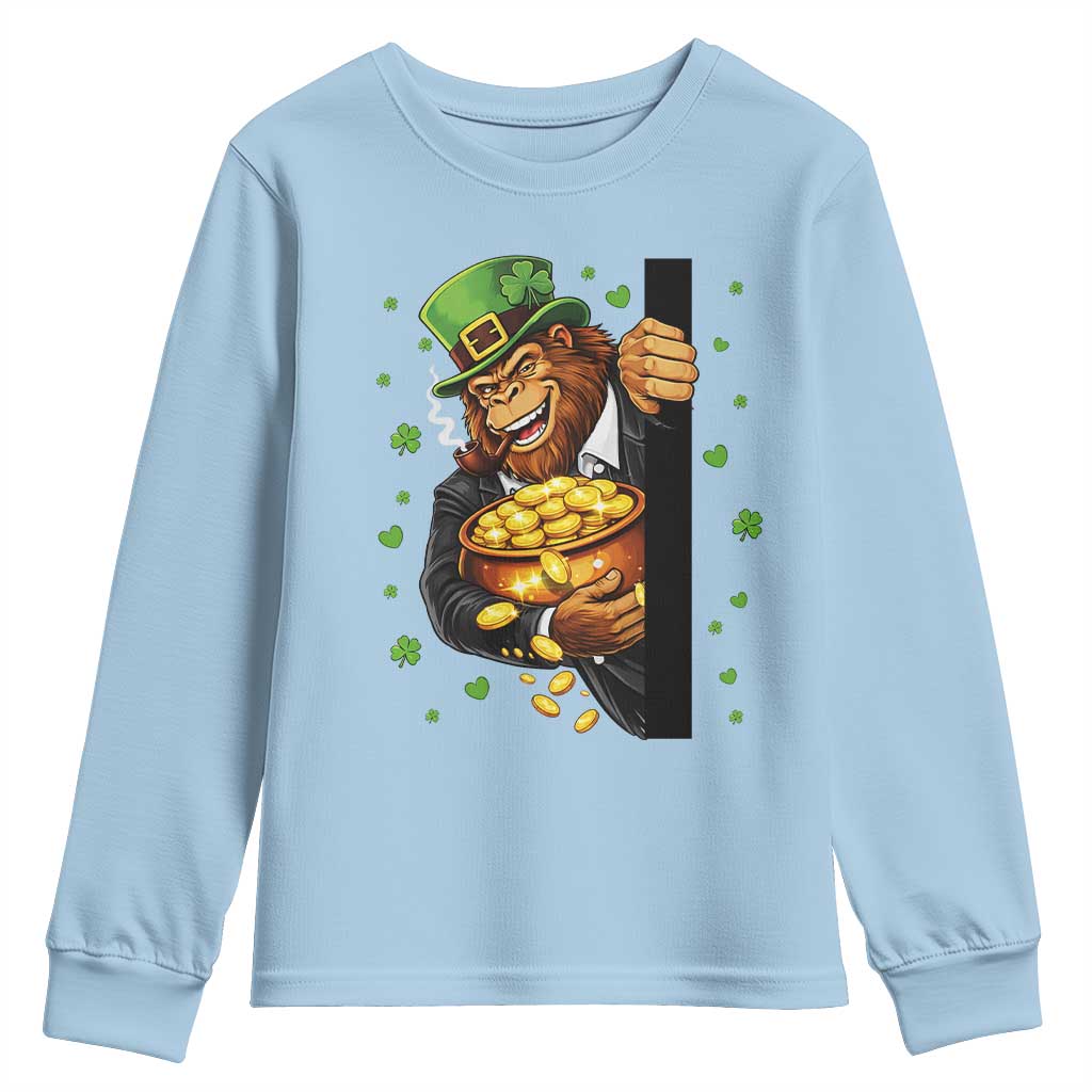 Funny St Patricks Day Bigfoot Youth Sweatshirt Irish Revelry Gift TS12 Light Blue Print Your Wear