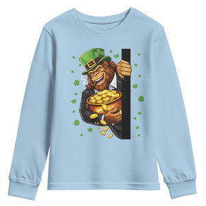 Funny St Patricks Day Bigfoot Youth Sweatshirt Irish Revelry Gift TS12 Light Blue Print Your Wear