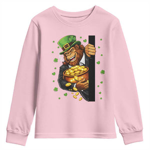 Funny St Patricks Day Bigfoot Youth Sweatshirt Irish Revelry Gift TS12 Light Pink Print Your Wear