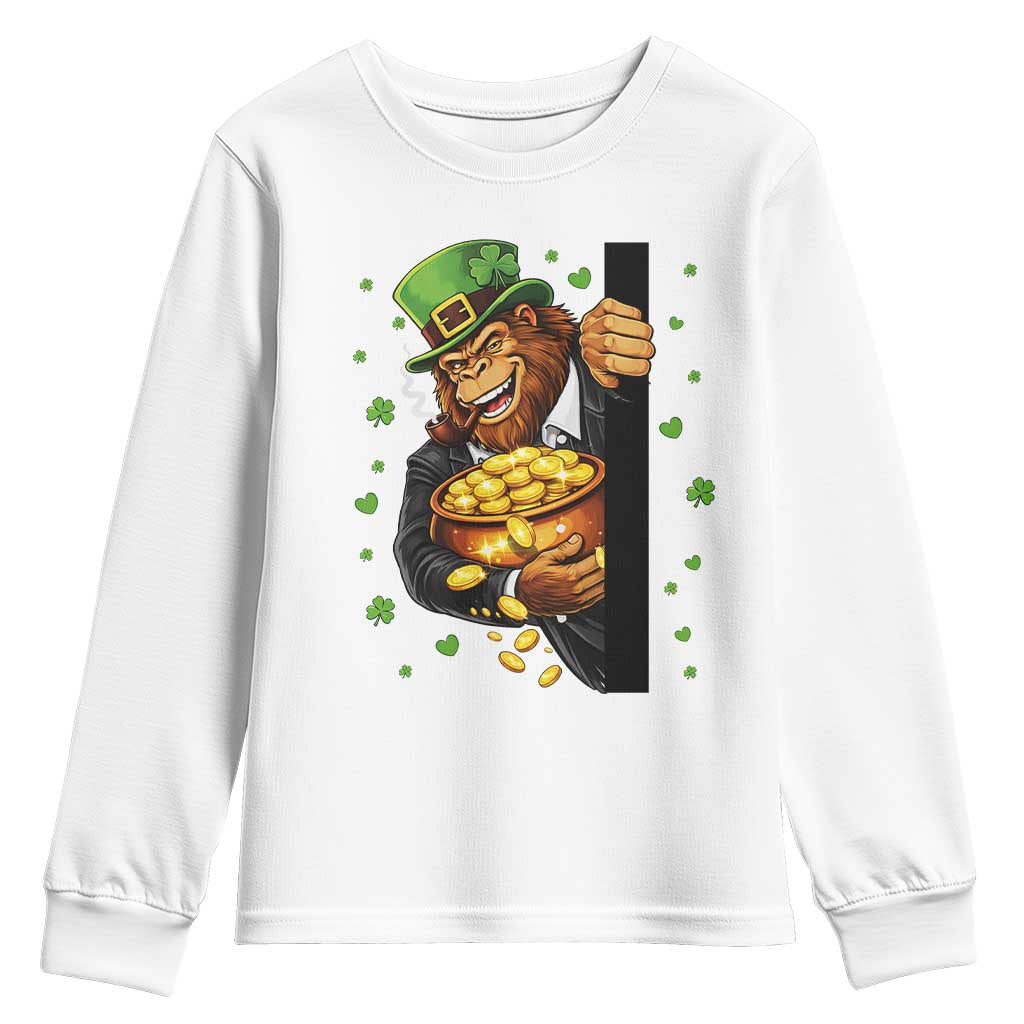 Funny St Patricks Day Bigfoot Youth Sweatshirt Irish Revelry Gift TS12 White Print Your Wear