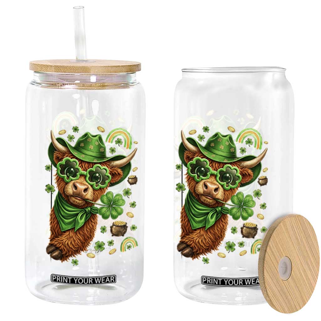 Funny Irish Highland Cow Glass Can St Patricks Day Gift TS12 Print Your Wear