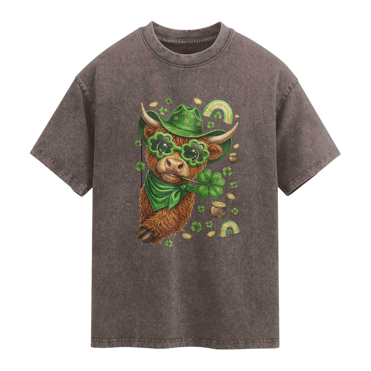 Funny Irish Highland Cow Washed Cotton T-Shirt St Patricks Day Gift