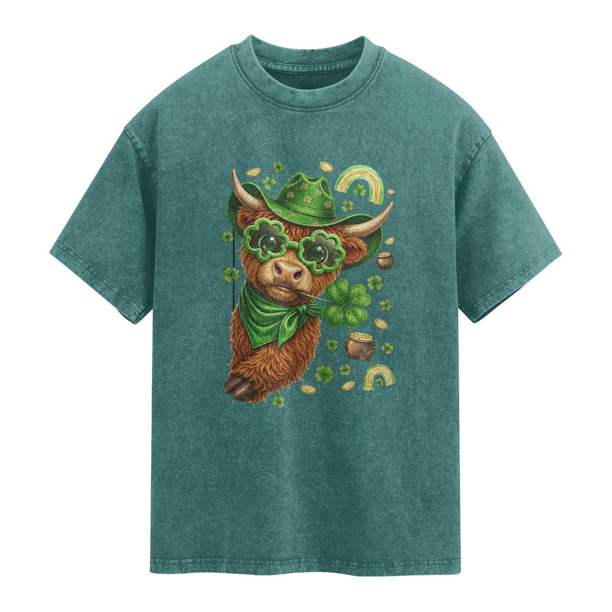 Funny Irish Highland Cow Washed Cotton T-Shirt St Patricks Day Gift