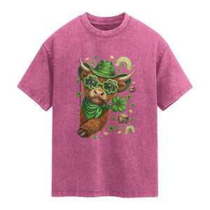 Funny Irish Highland Cow Washed Cotton T-Shirt St Patricks Day Gift