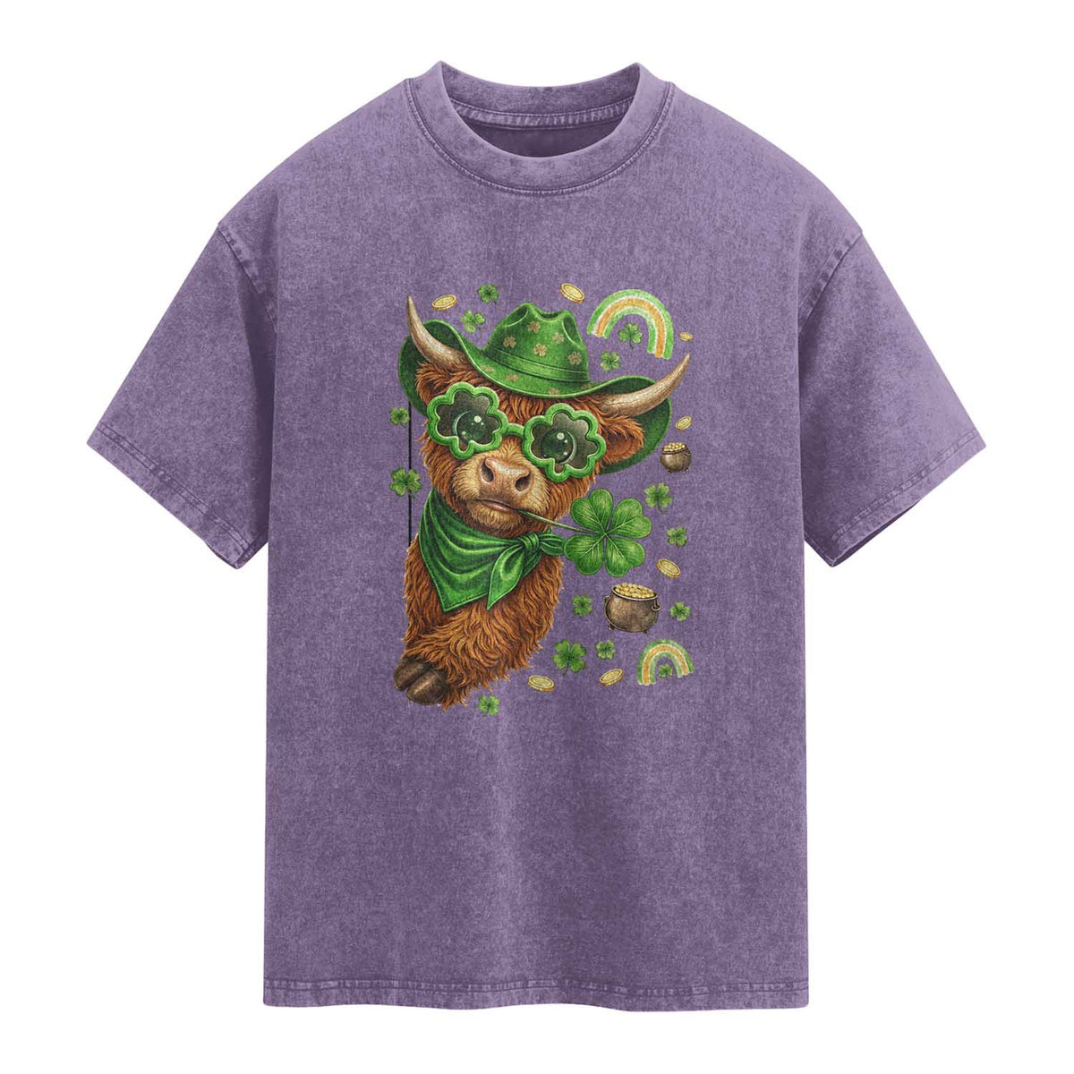 Funny Irish Highland Cow Washed Cotton T-Shirt St Patricks Day Gift