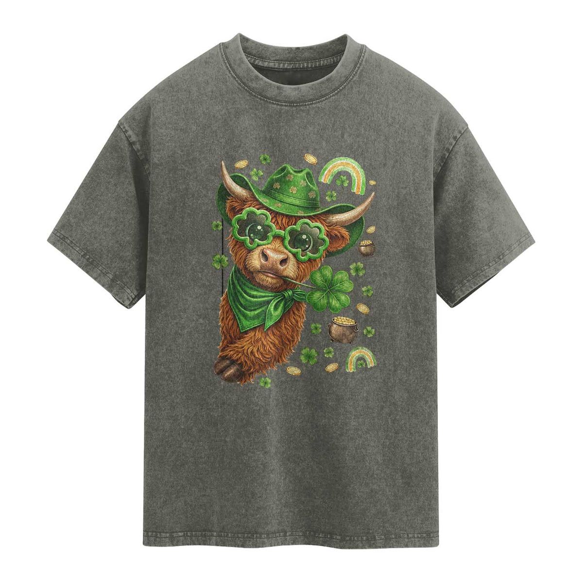 Funny Irish Highland Cow Washed Cotton T-Shirt St Patricks Day Gift