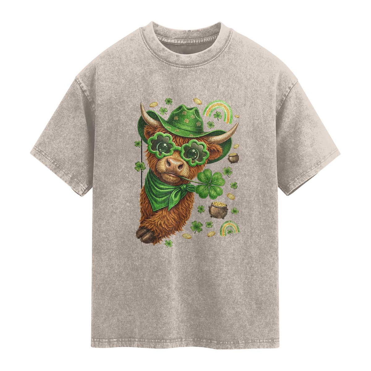 Funny Irish Highland Cow Washed Cotton T-Shirt St Patricks Day Gift
