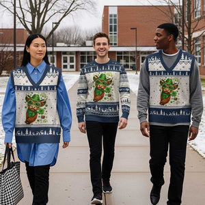 Funny Irish Highland Cow V-Neck Knit Sweater Vest St Patricks Day Gift TS12 Beige Navy Print Your Wear