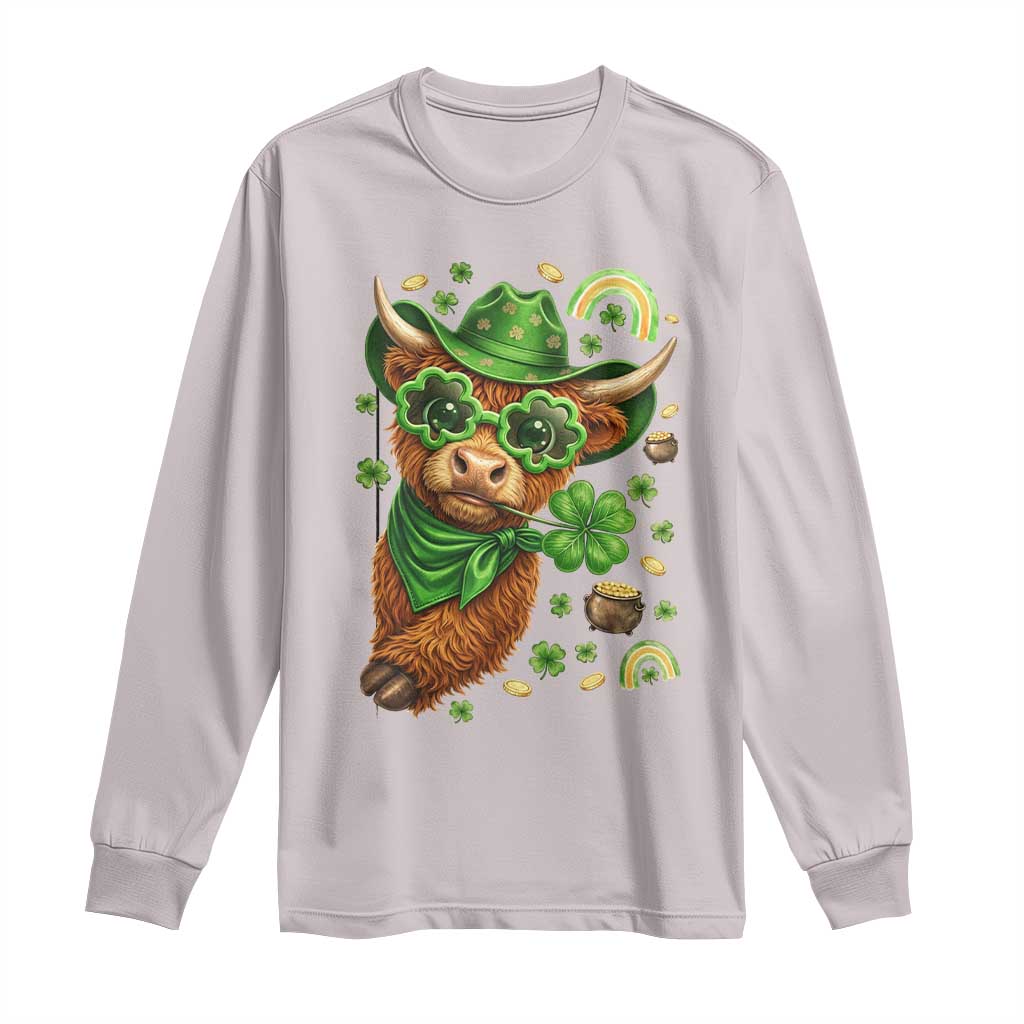Funny Irish Highland Cow Long Sleeve Shirt St Patricks Day Gift TS12 Ice Gray Print Your Wear