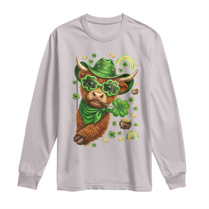 Funny Irish Highland Cow Long Sleeve Shirt St Patricks Day Gift TS12 Ice Gray Print Your Wear