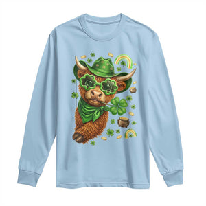 Funny Irish Highland Cow Long Sleeve Shirt St Patricks Day Gift TS12 Light Blue Print Your Wear