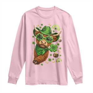 Funny Irish Highland Cow Long Sleeve Shirt St Patricks Day Gift TS12 Light Pink Print Your Wear
