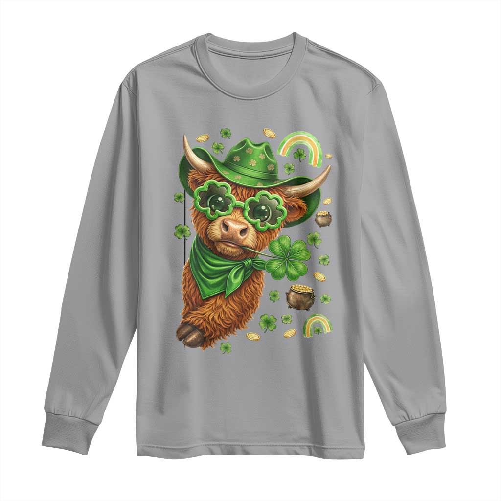 Funny Irish Highland Cow Long Sleeve Shirt St Patricks Day Gift TS12 Sport Gray Print Your Wear